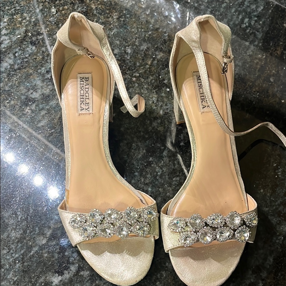 Badgley Mischka Gold Crystal Embellished Heels